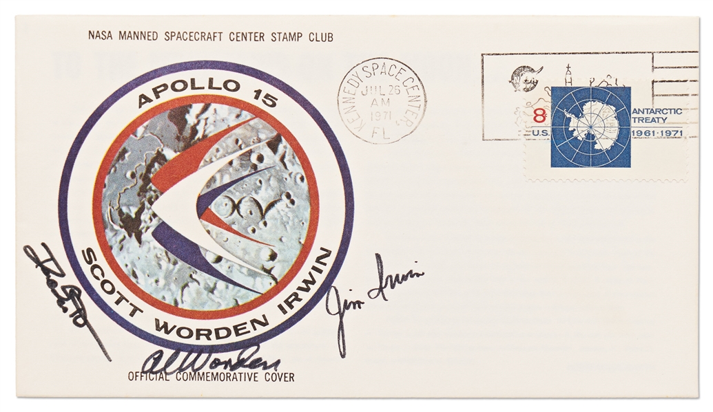 Apollo 15 Crew-Signed NASA Insurance Cover -- From Al Wordens Personal Collection, and Also With His Signed COA