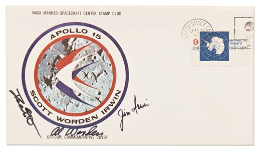 Apollo 15 Crew-Signed NASA Insurance Cover -- From Al Wordens Personal Collection, and Also With His Signed COA