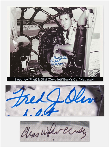 Bockscar Pilot Charles Sweeney and Co-Pilot Fred Olivi Signed 10 x 8 Photo