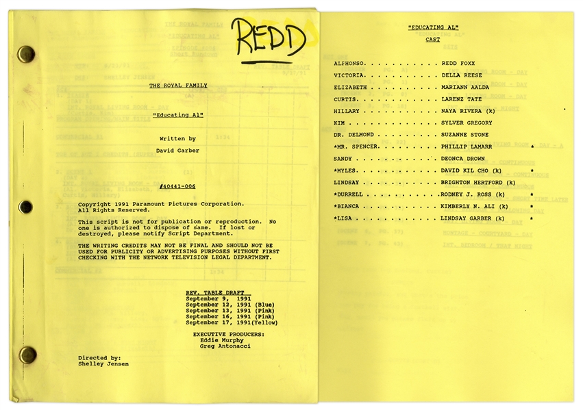 The Royal Family Episode 7 Revised Table Draft Script Owned & Annotated by Redd Foxx -- Dated Weeks Before Foxxs Death -- Very Good Condition -- From Redd Foxx Estate