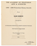 Emmy Nomination for The Tracey Ullman Show Given to Sam Simon in 1990 -- From the Sam Simon Estate