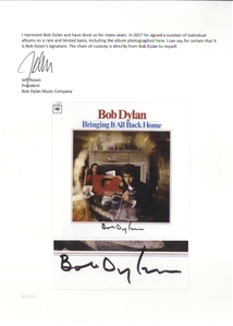 Bob Dylan Signed Album ''Bringing It All Back Home'' -- With a COA From Jeff Rosen