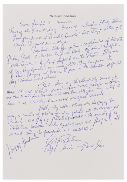 William Shatner Shares His Memories of Growing Up Jewish -- Signed Happy Hanukkah / William Shatner / Capt. Kirk - Proud Jew