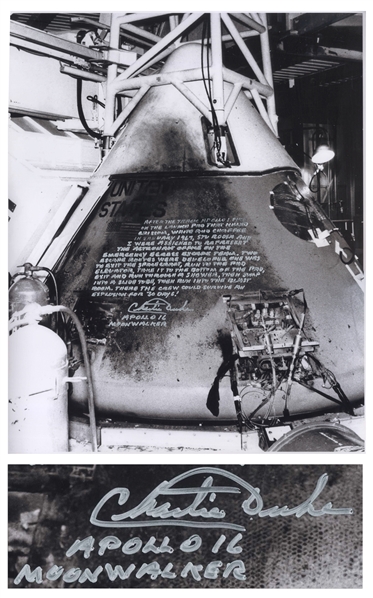 Apollo 16 Moonwalker Charlie Duke Signed 16 x 20 Photo of the Destroyed Apollo 1 Command Module -- Duke Served on the Post-Fire Team to Improve Safety for the Apollo Astronauts