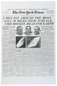 Frank Borman Signed ''New York Times'' Poster From Christmas 1968 -- Borman Additionally Writes ''From Apollo 8, good night, Merry Christmas and God Bless''