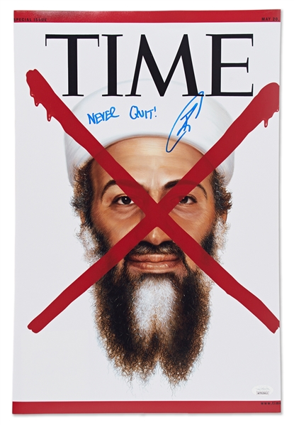 Navy Seal Robert ONeill Signed 12 x 18 Photo of Osama bin Ladens FBI Most Wanted Poster -- ONeill Was the Navy Seal Who Fatally Shot bin Laden -- With JSA COA