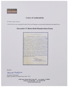 Alexander Butterfield Autograph Manuscript Signed Regarding Watergate and President Nixon's Involvement -- ''...Nixon, in my opinion, most assuredly knew about the first Watergate break-in...''
