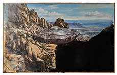 Matte Painting Screen-Used in ''The Twilight Zone'' Episode ''A Day in Beaumont'', Showing the Alien Spaceship -- Measures Over 5 x 3 Feet