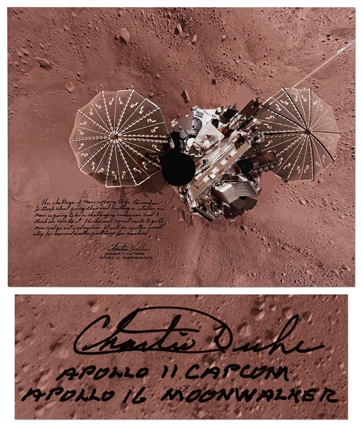 Apollo 16 Moonwalker Charlie Duke Signed 20 x 16 Photo of the Phoenix Lander on Mars -- The human spirit wants to go to Mars...