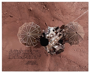 Apollo 16 Moonwalker Charlie Duke Signed 20'' x 16'' Photo of the Phoenix Lander on Mars -- ''The human spirit wants to go to Mars...''