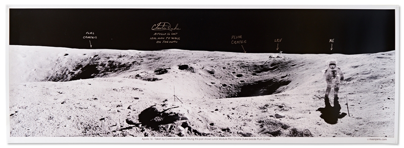 Charlie Duke Signed 35 Panoramic Photo of the Lunar Surface During the Apollo 16 Mission