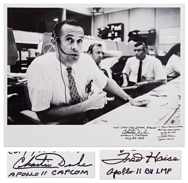 Charlie Duke & Fred Haise Signed 20 x 16 Photo from Apollo 11 -- WE COPY YOU DOWN EAGLE!