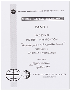 Fred Haise Signed Apollo 13 Anomaly Final Report, Analyzing the Accident -- Haise Writes the Famous Words, Houston, weve had a problem here!