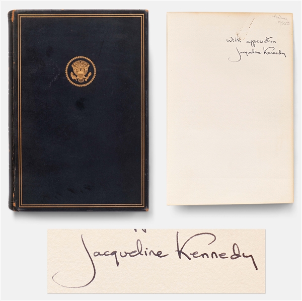 Jacqueline Kennedy Signed Deluxe Limited Edition of The Burden and the Glory by John F. Kennedy -- One of Only 100 Copies Signed by the First Lady