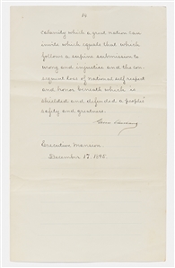 Grover Cleveland Signed Speech to Congress Addressing the Venezuelan Crisis of 1895 -- Cleveland Enforces the Monroe Doctrine for the First Time in U.S. History & Realigns Global Powers as a Result