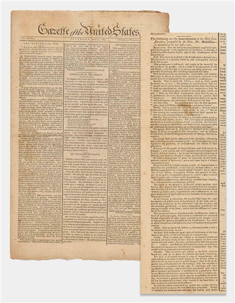 The Bill of Rights in Print: The Gazette of the United States from 13 June 1789 Just Five Days After James Madison Introduced the New Amendments to Congress