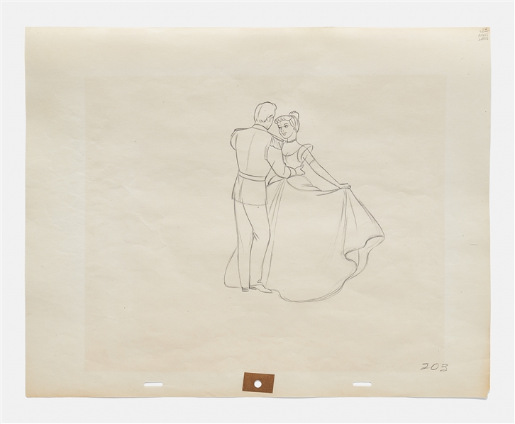 Cinderella Production Animation Drawing from 1950 -- Cinderella and Prince Charming Dance at the Grand Ball