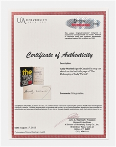 Andy Warhol Sketches His Famous Campbell's Soup Can -- Drawn in a Signed First Edition of ''The Philosophy of Andy Warhol'' Without Inscription -- With University Archives COA