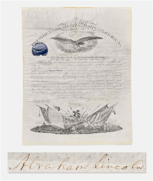 Abraham Lincoln Military Appointment Signed for Soldier WIA at Antietam -- Near Fine