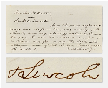 Abraham Lincoln Autograph Manuscript Signed from 1859 -- Lincoln Defends a Man Who Didnt Pay His Bill Because the Merchandise Was Overvalued