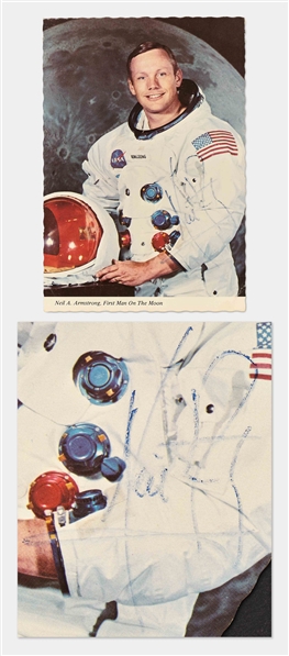 Neil Armstrong Signed White Spacesuit Postcard, Without Inscription -- With Steve Grad COA