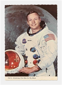 Neil Armstrong Signed White Spacesuit Postcard, Without Inscription -- With Steve Grad COA