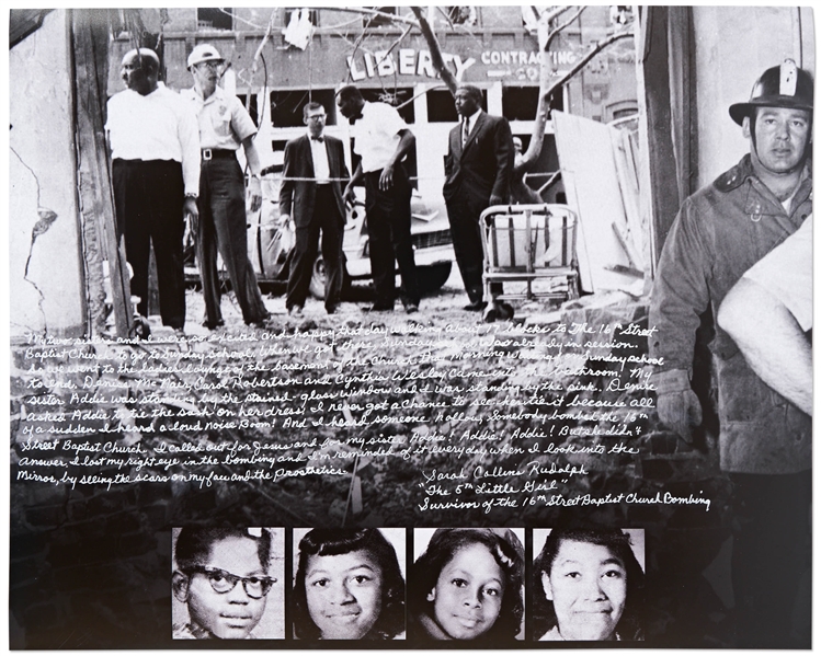 Sarah Collins Handwritten & Signed 20 x 16 Photo Essay on Surviving the 16th Street Church Baptist Bombing in 1963 -- Collins is The 5th Little Girl Lone Survivor