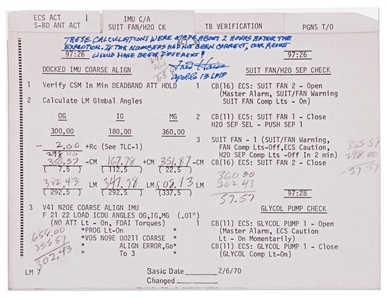 Fred Haise Signed Apollo 13 Flight Plan Notes -- With Additional Writing by Haise on Their Significance, Noting that ''our recovery could have been different!''