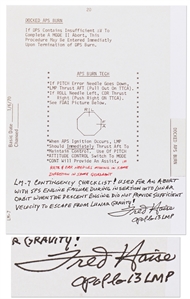 Fred Haise Signed Lunar Module Contingency Checklist Used to Escape from Lunar Gravity -- With Handwritten Statement by the Apollo 13 LMP
