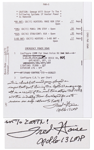 Fred Haise Signed Apollo 13 Flight Notes, a record of the real time steps that NASA & the industry team developed for us to ensure our safe return to Earth!
