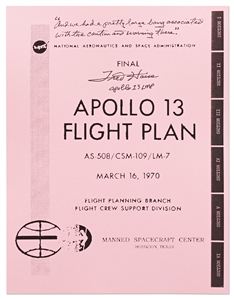 Fred Haise Signed Copy of the Apollo 13 Flight Plan -- ''...we had a pretty large bang...''