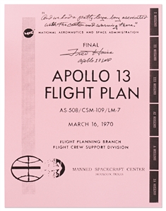 Fred Haise Signed Copy of the Apollo 13 Flight Plan -- ''...we had a pretty large bang...''