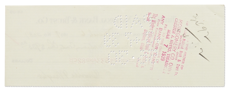 Orville Wright Holograph Check Signed