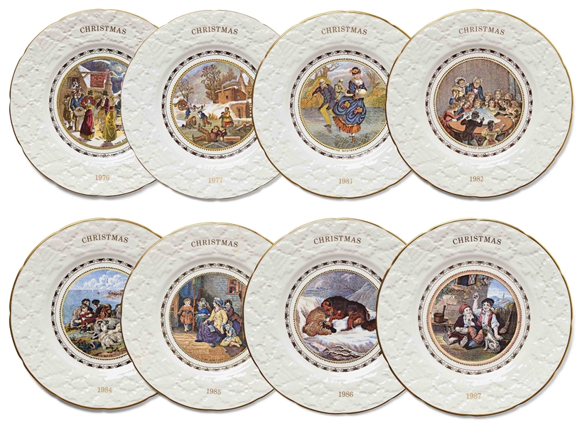 Margaret Thatcher Personally Owned Set of 8 Christmas Dessert Plates -- From Her Time as Prime Minister