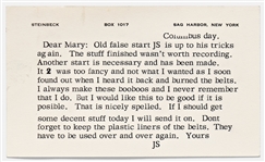 John Steinbeck Postcard Referring to Himself in the Third Person -- ...Old false start JS is up to his tricks again...