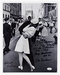 Photo of the Iconic Times Square Kiss to Celebrate the End of World War II, Signed by the Couple Greta Friedman & George Mendonsa -- Photo Measures 11'' x 14'', With JSA COA