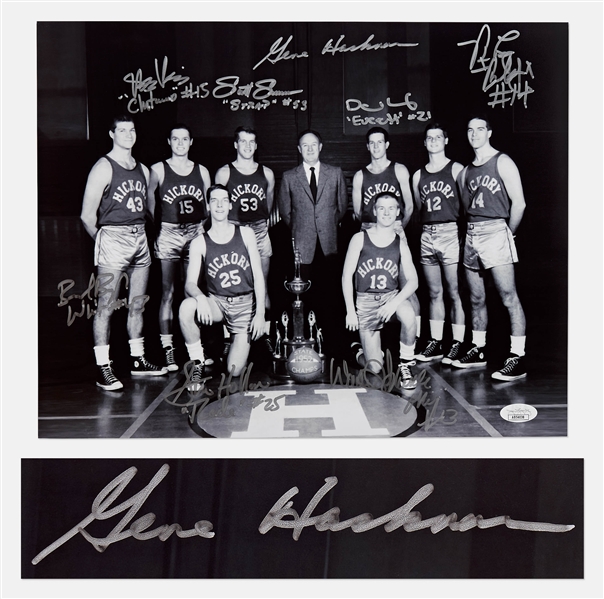 Hoosiers Cast-Signed 14 x 11 Photo -- Signed by Gene Hackman as Coach Dale as Well as 7 of the Players -- With JSA COA
