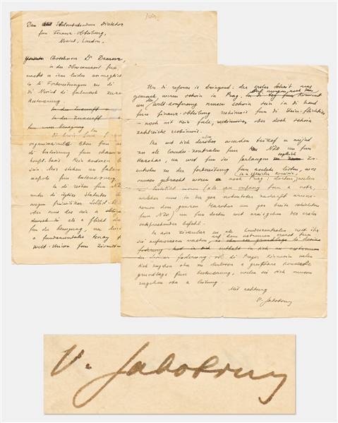 Funding the Irgun and Mass Evacuation to Palestine in 1938 -- Zeev Jabotinsky Autograph Letter Signed Written in Apparent Desperation Trying to Finance His Revisionist Zionism Organization