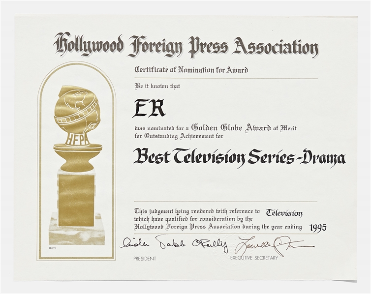 Golden Globe Nomination for the Iconic TV Show ER -- Nominated for Best Television Series-Drama in 1995
