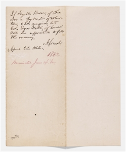 Abraham Lincoln Autograph Endorsement Signed as President -- Lincoln Finds a Place in the Army for a Potential Paymaster