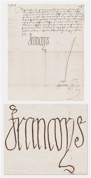Francis I, King of France Letter Signed -- The French Renaissance King Writes His Advisor Regarding a Prisoner Being Held at Francis Is Chatelet in Paris