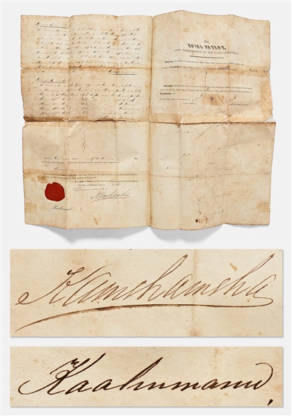 Hawaiian King Kamehameha IV and Princess Kaahumanu Signed Royal Patent from 1855 -- Granting Land in Hawaii