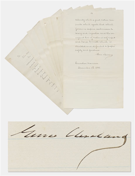 Grover Cleveland Signed Speech to Congress Addressing the Venezuelan Crisis of 1895 -- Cleveland Enforces the Monroe Doctrine for the First Time in U.S. History & Realigns Global Powers as a Result