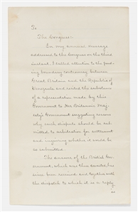 Grover Cleveland Signed Speech to Congress Addressing the Venezuelan Crisis of 1895 -- Cleveland Enforces the Monroe Doctrine for the First Time in U.S. History & Realigns Global Powers as a Result
