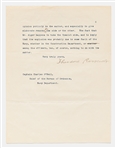 Exceptional Theodore Roosevelt Letter Signed Regarding the Explosion of the U.S.S. Maine Which Precipitated the Spanish-American War -- ''...He believes that the explosion was not accidental...''