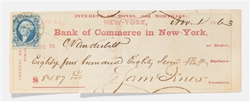 Cornelius Vanderbilt Endorsed Money Order from 1863
