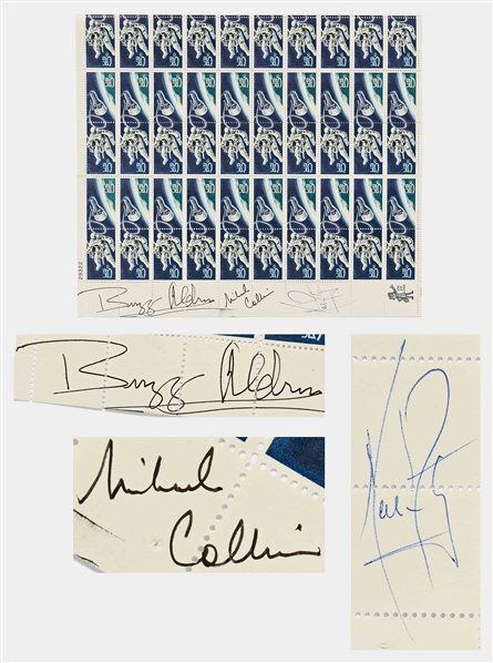 Apollo 11 Crew-Signed Full Sheet of Stamp Twins Project Gemini Stamps -- With Steve Zarelli COA