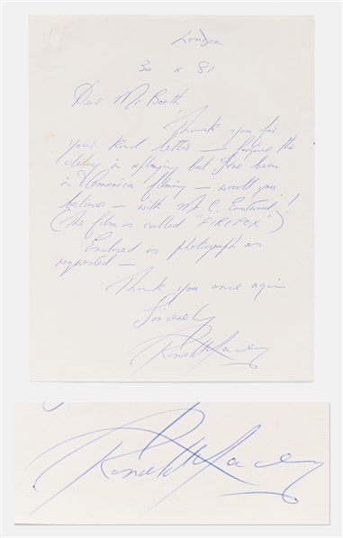 Raiders of the Lost Ark Villain Ronald Lacey Autograph Letter Signed from 1981 Shortly After Raiders Premiered -- With PSA COA