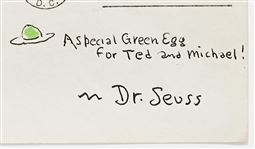 Dr. Seuss Hand-Drawn and Signed Sketch of a Green Egg from His Beloved Book ''Green Eggs and Ham''