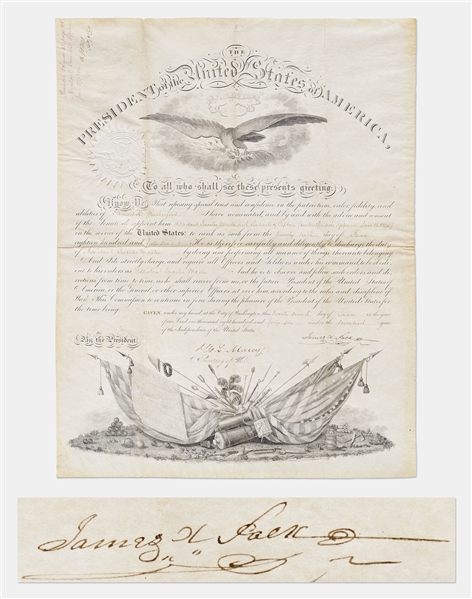 James K. Polk Military Appointment Signed as President -- Dated June 1846 During the Mexican-American War